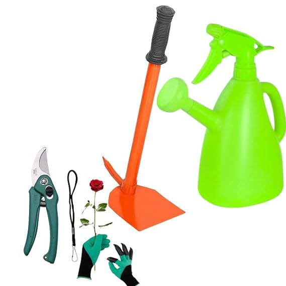 Green Touch Pack of 4 Useful Gardening Tools Combo for Home/Balcony/Terrace/Indoor/Outdoor Gardening Hoe,Garden Sprayer, Cutter,Garden Gloves (Tools Combo 4)