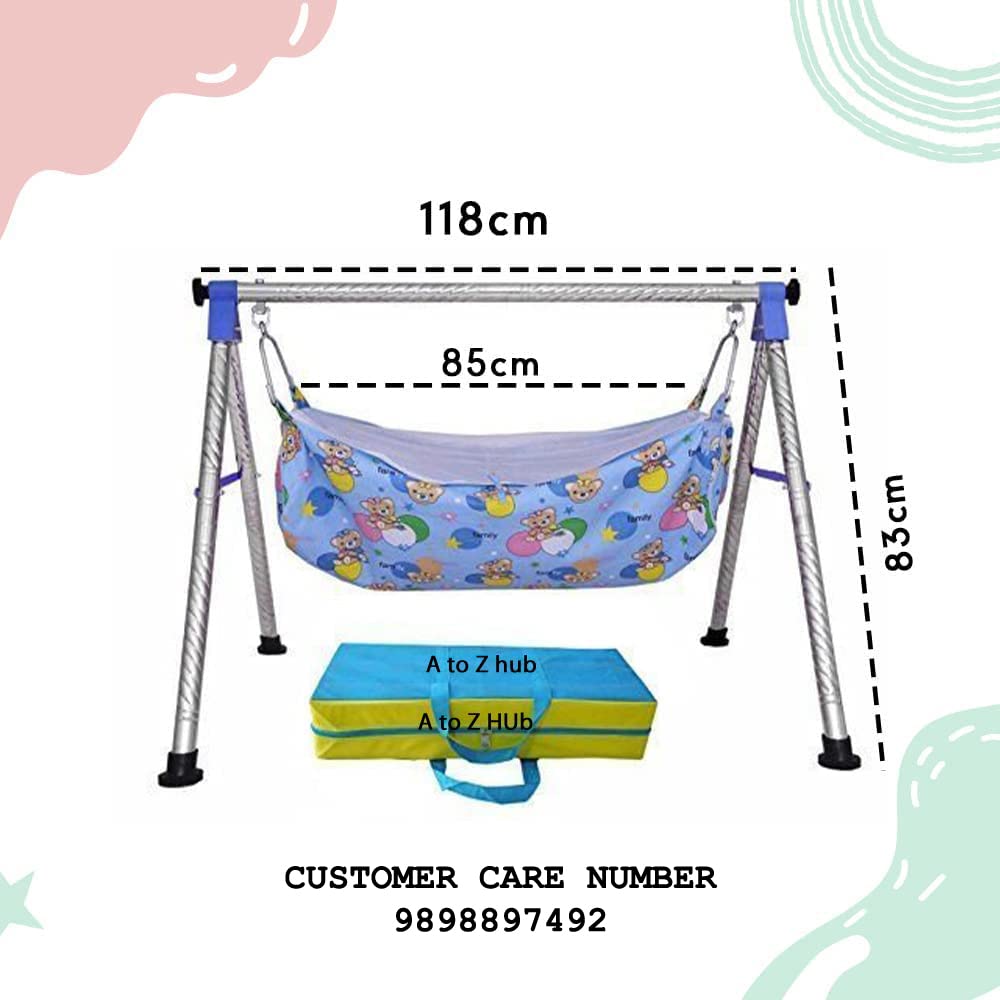 Green Touch Baby Boy's and Girl's Portable Folding Swing Cradle/ghodiyu/parna/jhula, with Free Baby Cotton Hammock. (Super Folding Nri (Blue))