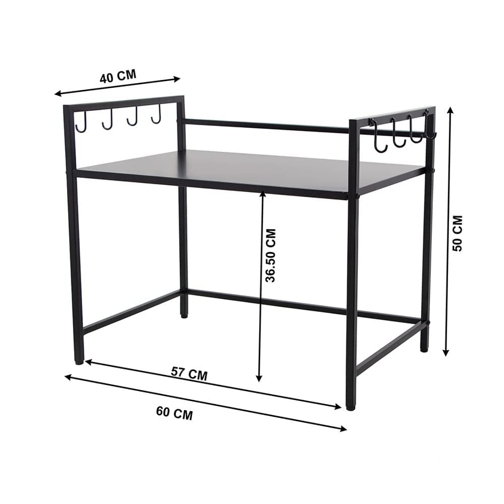 GREEN TOUCH Multipurpose Decorative and Kitchen Organizer Microwave Oven Stand with 8 Hook for Kitchen,Oven Holder Rack,Oven Stand for Kitchen,Kitchen Platform top Oven Stand (Single Tier Oven)