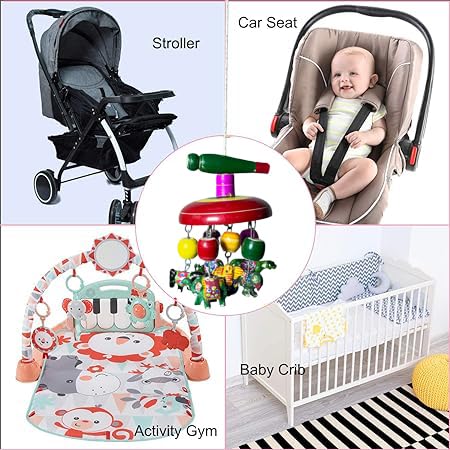 Green Touch Wooden Hanging Toys for New Born Baby Rattle Crinkle Squeaky Toy Car Seat Stroller Toys Cradle/jhula/parna/Swing Hanging Toy for Infant Babies Boys and Girls (Pattern 3)