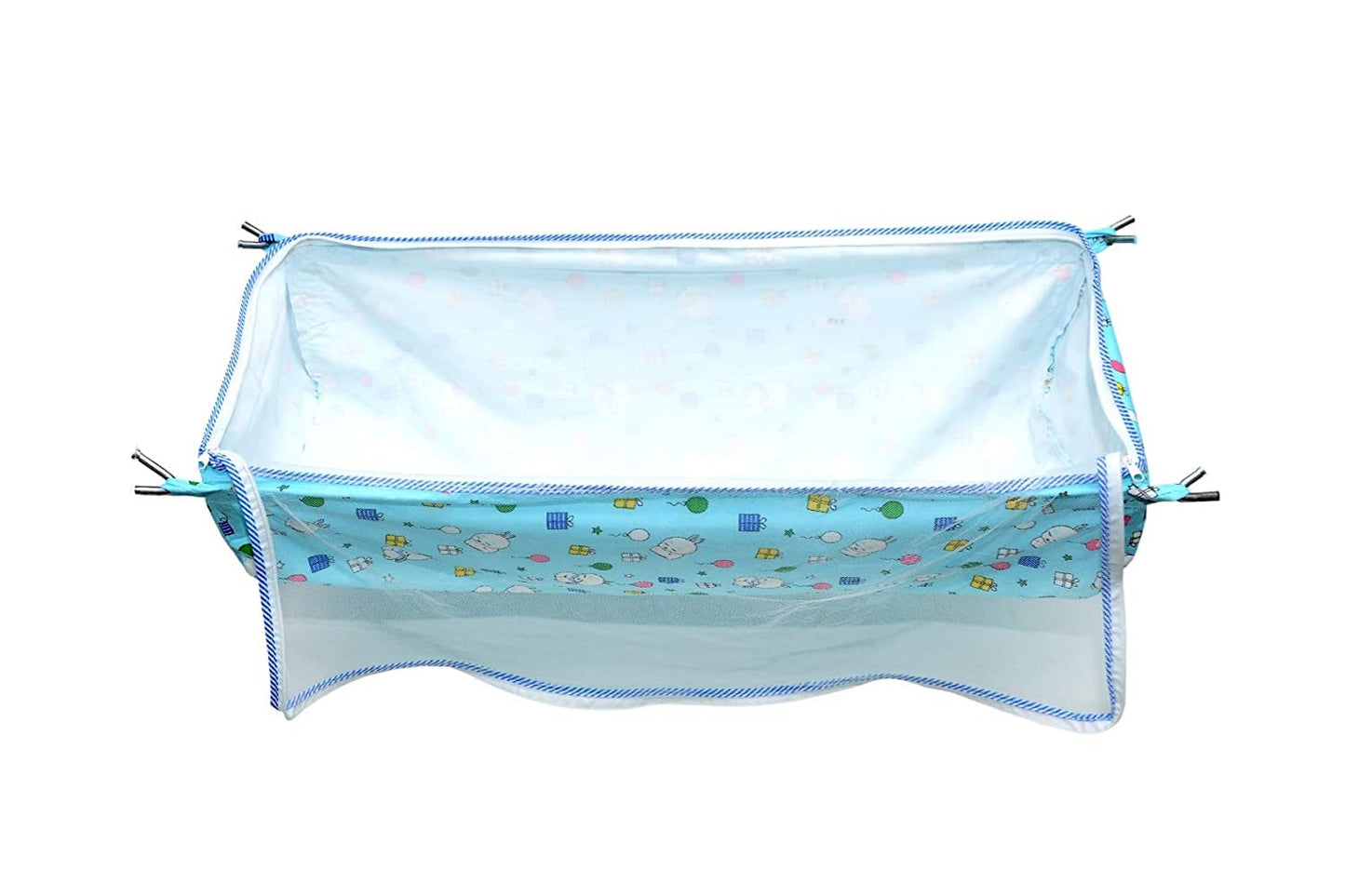 Green Touch Baby Hammock Ghodiyu/Khoyu Soft Cotton Cloth Swing Cradle Safety with Mosquito Net Cover with Zippe (Blue)