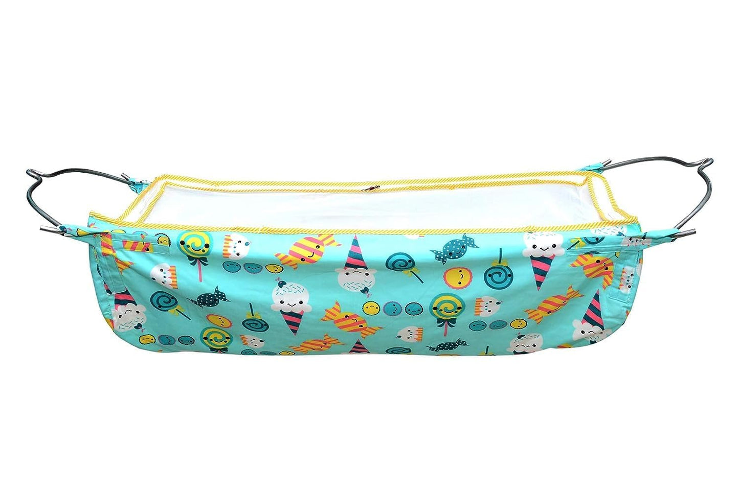 Green Touch Baby Hammock Ghodiyu/Khoyu Soft Cotton Cloth Swing Cradle Safety with Mosquito Net Cover with Zippe (Green)