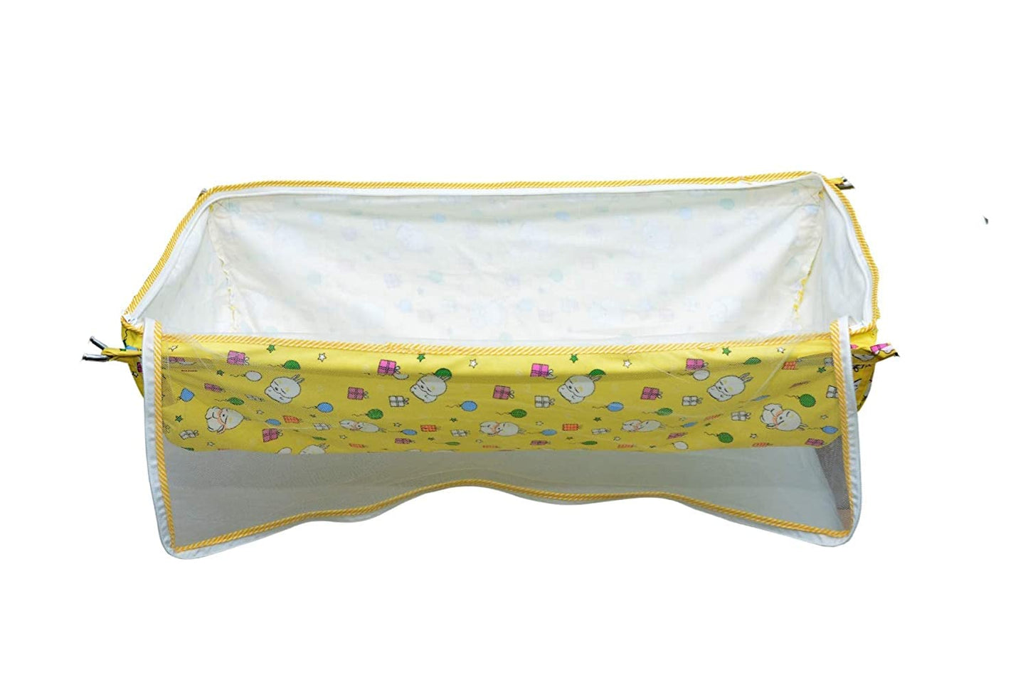 Green Touch Baby Hammock Ghodiyu/Khoyu Soft Cotton Cloth Swing Cradle Safety with Mosquito Net Cover with Zippe (Yellow)