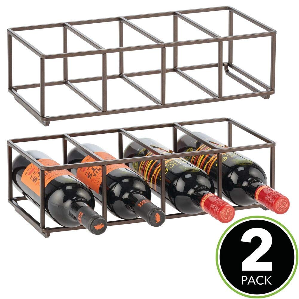 Green Touch Stackable, Metal Geometric Free-Standing Water Bottle and Wine Rack Storage Organizer for Kitchen Countertops, Pantry, Fridge - Holds 8 Bottles - 2 Pack - Black