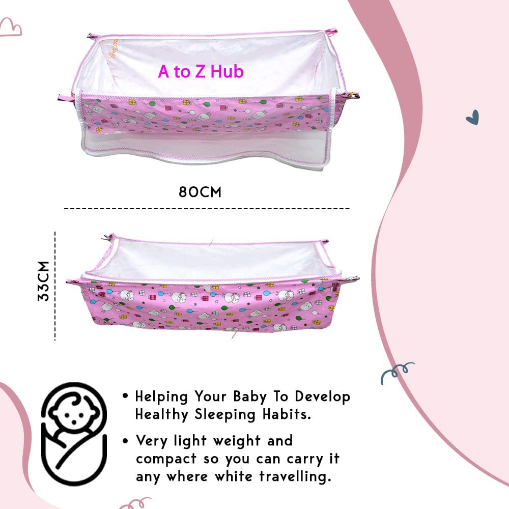Green Touch Baby Hammock Ghodiyu/Khoyu Soft Cotton Cloth Swing Cradle Safety with Mosquito Net Cover with Zippe (Pink)