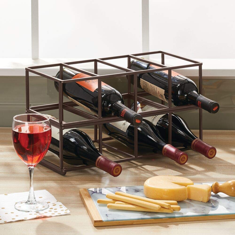 Green Touch Stackable, Metal Geometric Free-Standing Water Bottle and Wine Rack Storage Organizer for Kitchen Countertops, Pantry, Fridge - Holds 8 Bottles - 2 Pack - Black