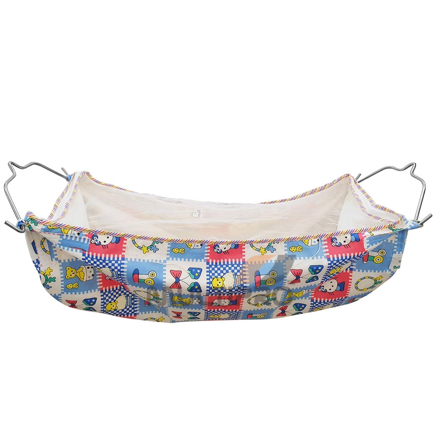 Green Touch with Steel Hanger Cool Cotton Cloth with Net Swing New Born Baby Cradle/Ghodiyu/Khoyu/Zoli Hammock, Mosquito net/Safety Cover with Zipper,Blue