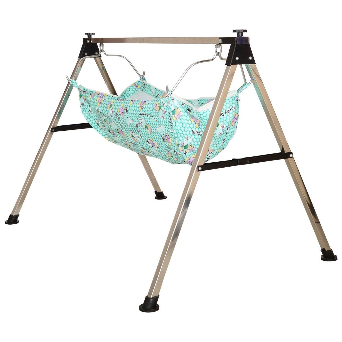 Green Touch Baby Boy's and Girl's Portable Folding Swing Cradle/ghodiyu/parna/jhula, with Free Baby Cotton Hammock. (Super Folding Nri (Black))