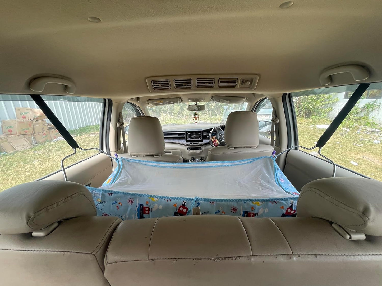 Green Touch Cotton Car Cradle Hammock With Mosquito Net For 0 To 3 Year Baby | Portable With Adjustble Belt, Hammock Cloth, Hangers, Blue