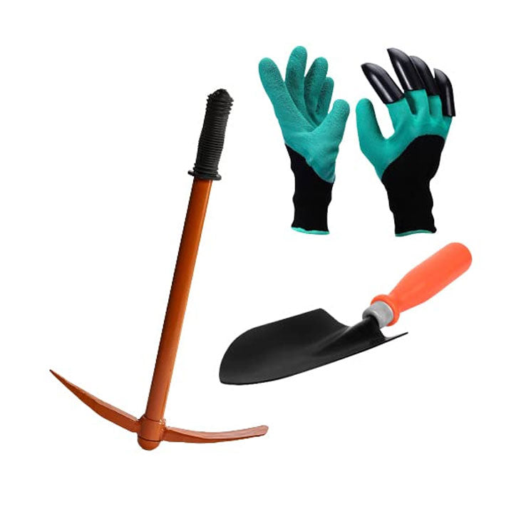 Green Touch Pack of 3 Home Gardening Tools Items Combo, Gardening Tiller Digging Tool Trowel,Cutter,Gloves Garden Tool Kit,Gardening Tools Offers,Outdoor Home Gardening Tools Set(Combo Tools 7)