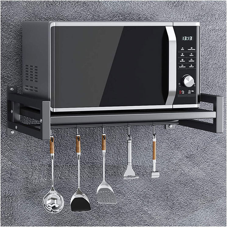 Green Touch Wall Mount Microwave Oven Rack - Metal Holder Storage Stand - Cooker Utensils Dish Shelf Organizer with Hooks for Home & Kitchen Appliances