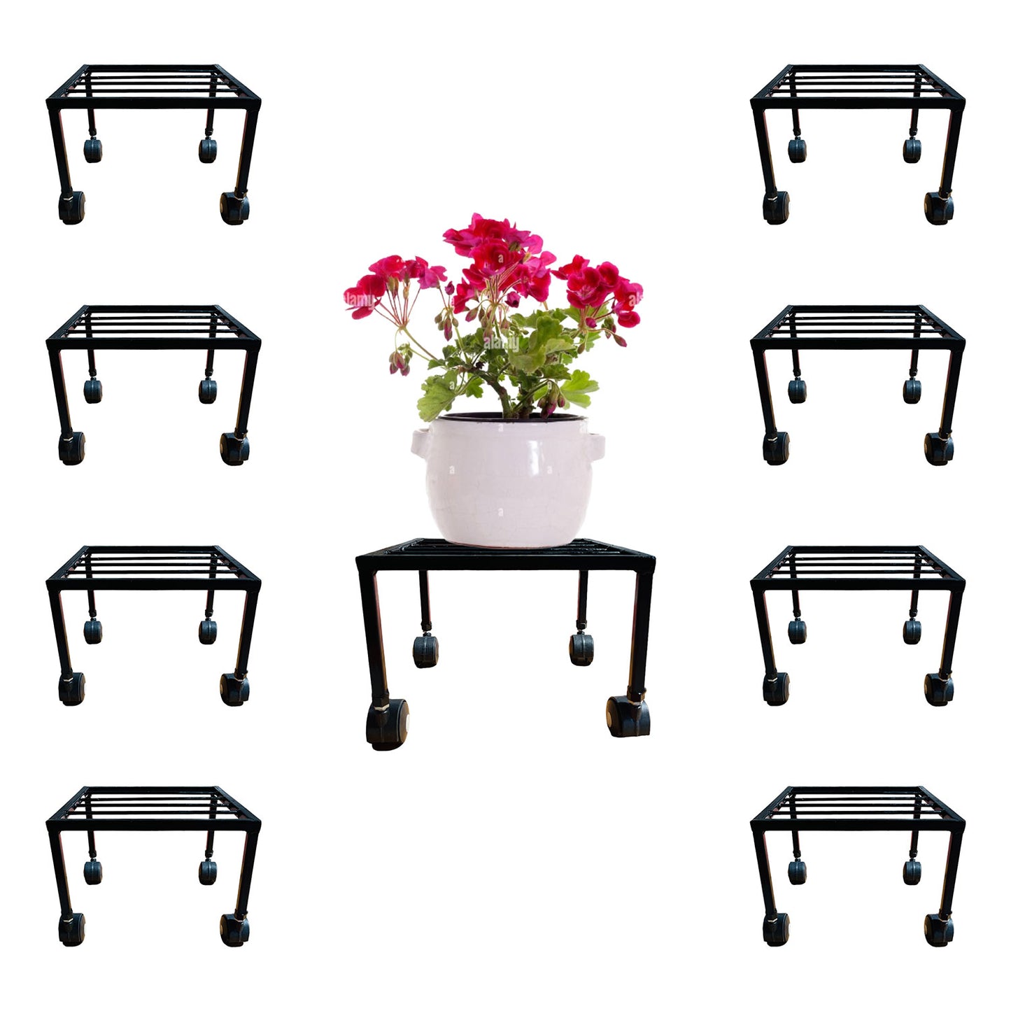 8-Pack Rolling Plant Stands, Black with Wheels, Perfect for Indoor/Outdoor Use