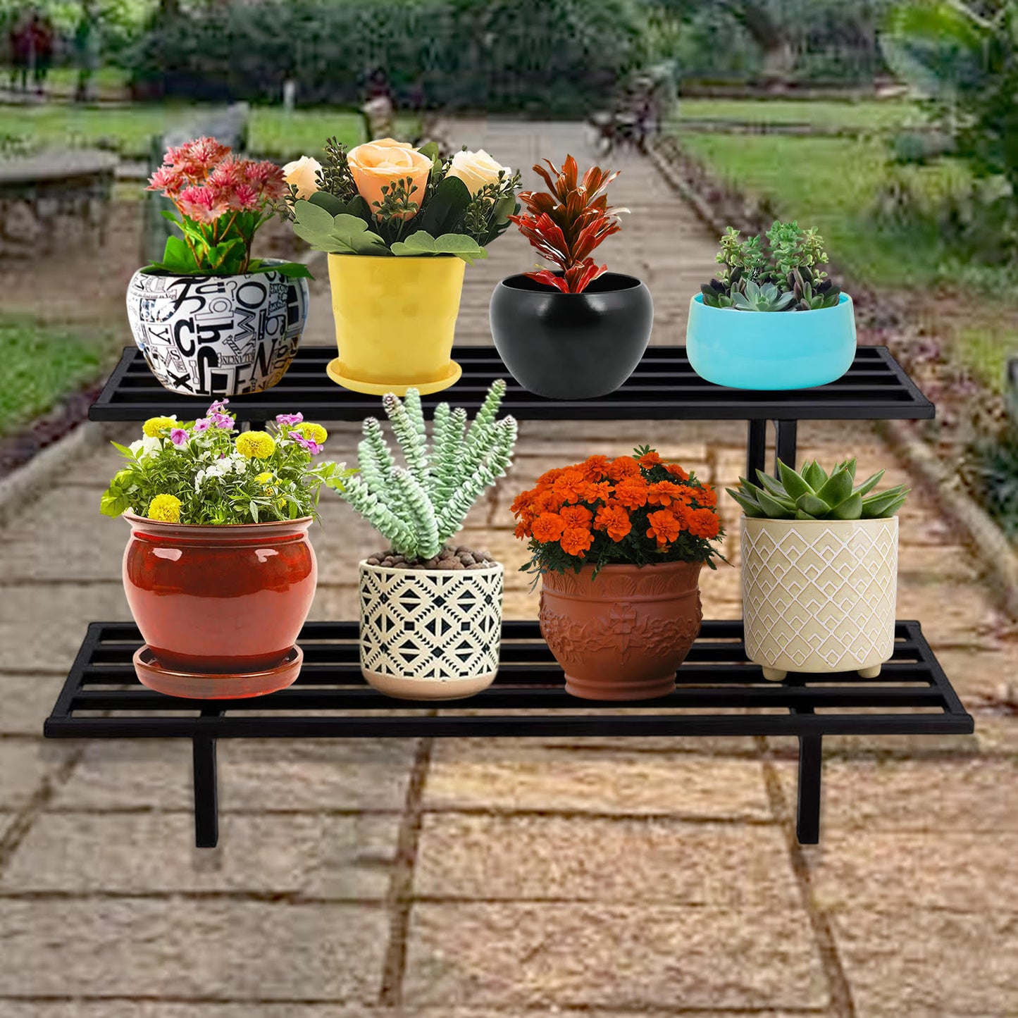 Durable 2-Tier Iron Plant Stand,Multipurpose Use,sturdy flower pot stand