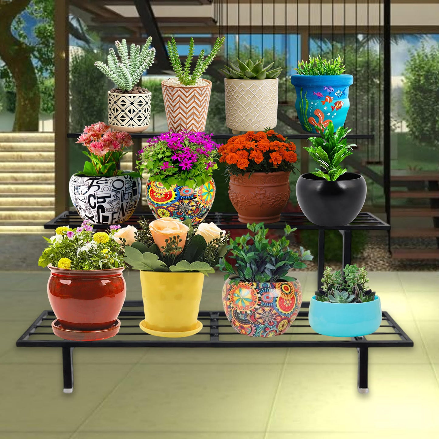 3 Step Tier Big Flower Planter Pot Gamala Stand for balcony,home,garden,office