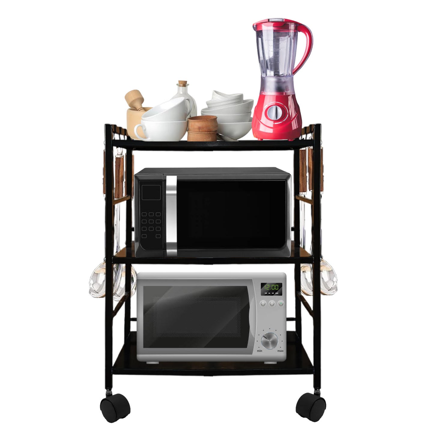 "3-Tier Microwave Oven Stand with Wheels,Kitchen Storage Rack,Microwave and toaster stand