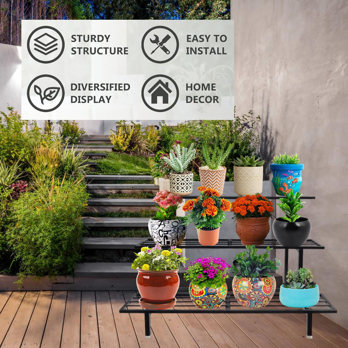 3 Step Tier Big Flower Planter Pot Gamala Stand for balcony,home,garden,office