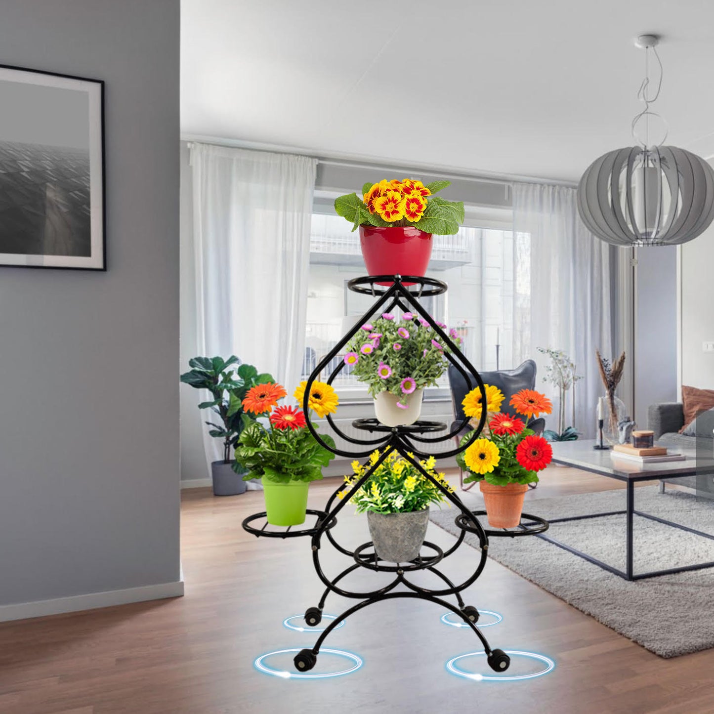 Heart-Shaped Multi-Tier Plant Stand with 360° Rolling Wheels,Indoor&Outdoor plant stand