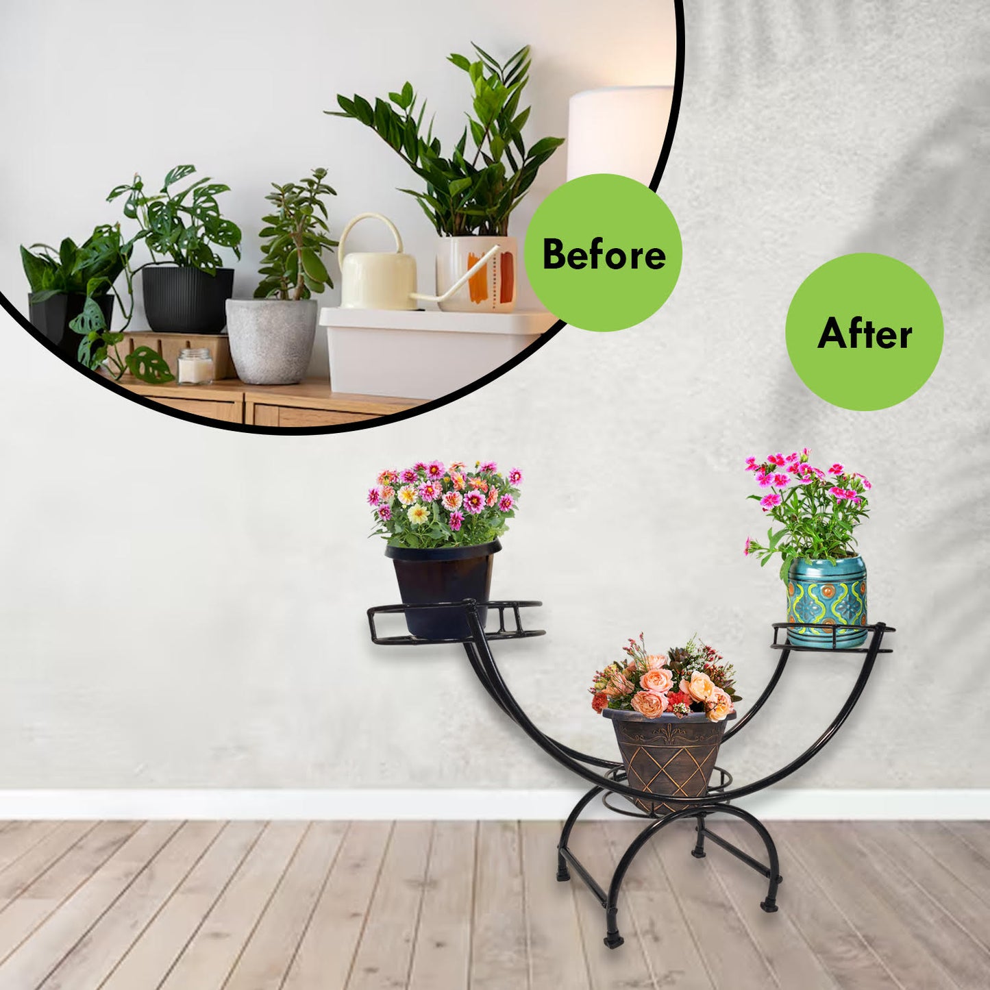3-Tier Decorative Flower Pot Stand - Durable and Elegant Plant Holder for Home, Office, School, and Hospital (Indoor & Outdoor Use)