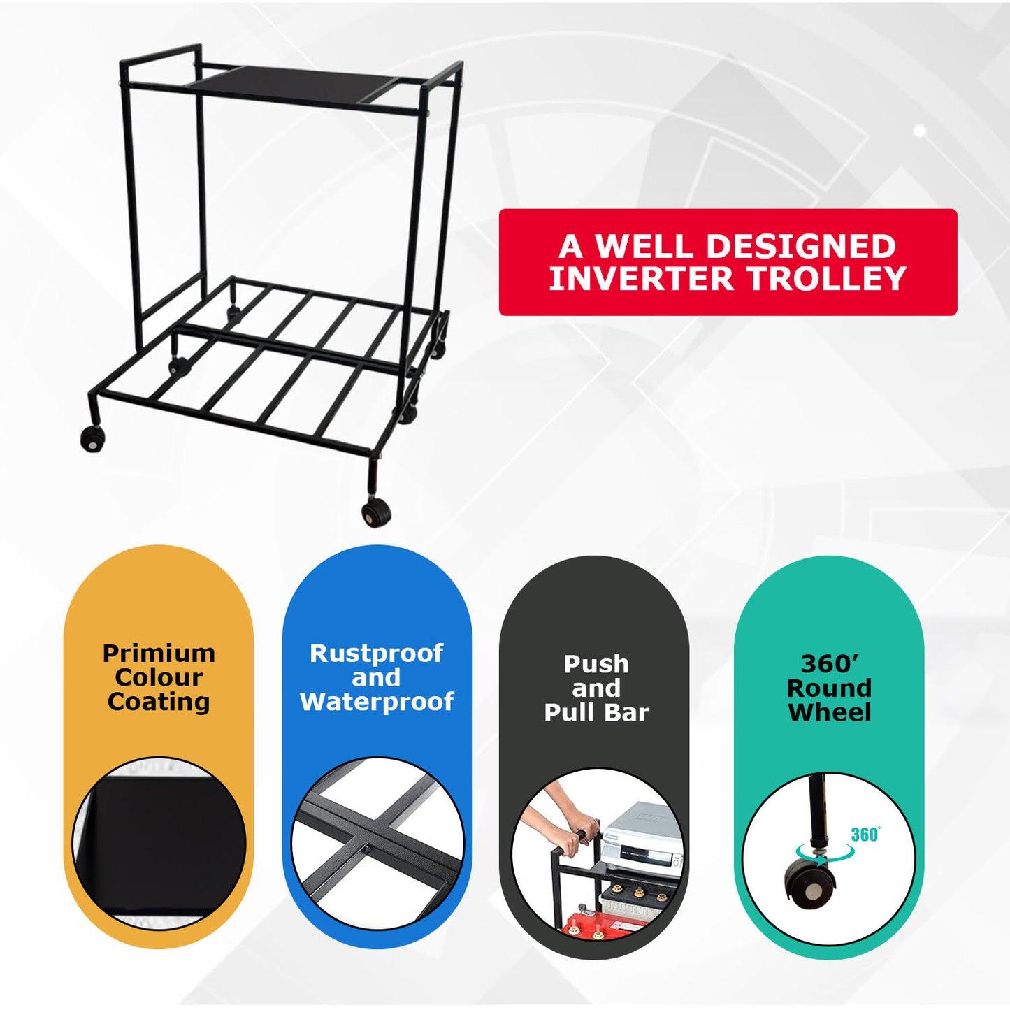 Durable Iron Inverter Battery Stand,Battery stand for inverter,Iron battery stand,Single battery trolley