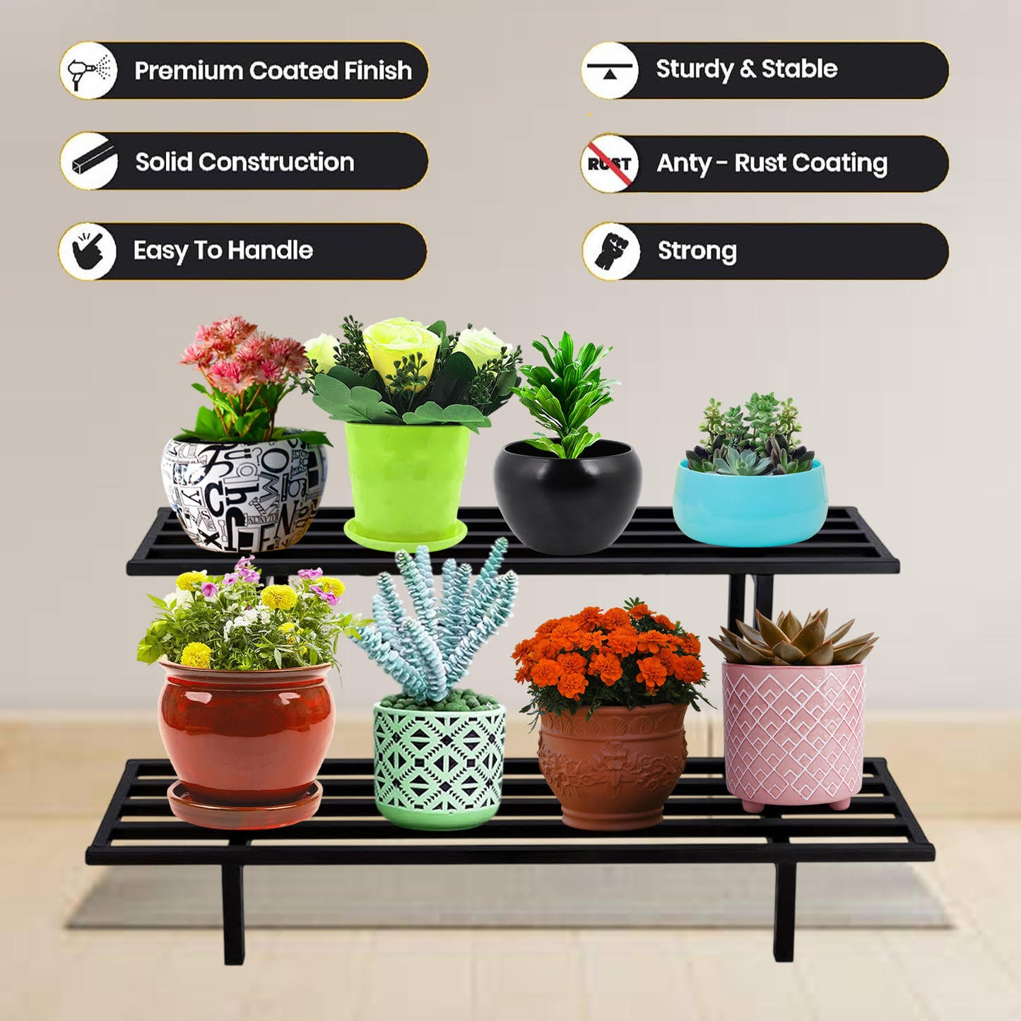 Durable 2-Tier Iron Plant Stand,Multipurpose Use,sturdy flower pot stand