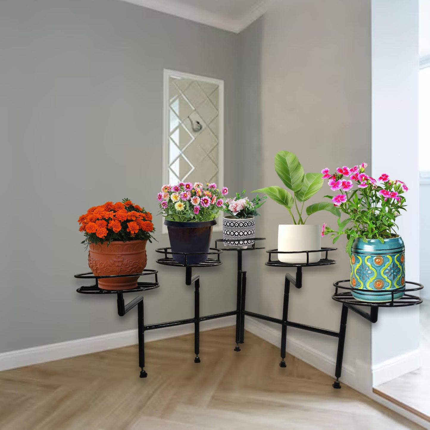 Adjustable Drone-Style Plant Stand – Innovative 5-in-1 Movable Shelf Design for Indoor & Outdoor Use (Corner & Free-Standing)