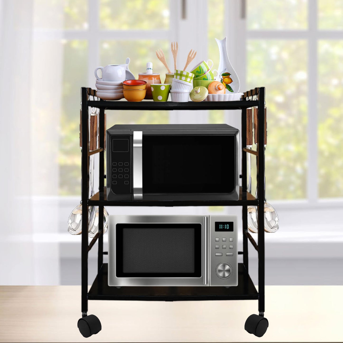 "3-Tier Microwave Oven Stand with Wheels,Kitchen Storage Rack,Microwave and toaster stand