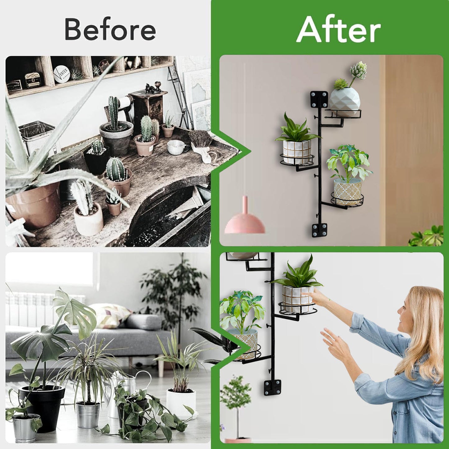 "3-Tier Wall Mounted Plant Stand - Space Saving Metal Planter Holder"