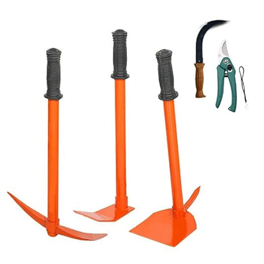 Green Touch  Combo of 5 Garden Tool Set Includes, Garden Hoe, Garden Tiller, Harden Hand Hoe,with Curved Pruner,Cutter - Set of Required Tools