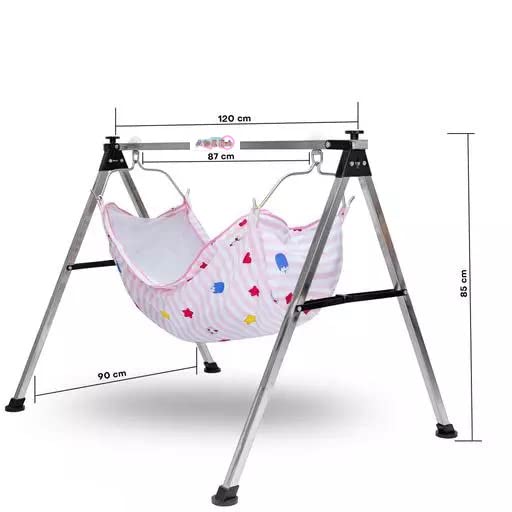 Green Touch Baby Boy's and Girl's Portable Folding Swing Cradle,Ghodiyu/Parna/Baby jhula/Kids Jhula with Indian Style Hammock. Stainless Steel, Silver
