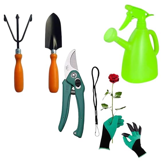 Green Touch  Pack of 2 Home Gardening Tools Items Combo, Two in Hoe and Weeder Tool, n Gloves with Clown Garden Tool Kit, Digging Tool,Tiller,Gardening Tools for Indoor and Outdoor(Combo Tools 14)