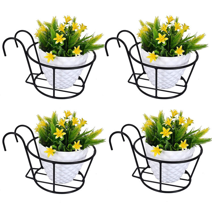 Green Touch Creative in Innovation Hanging Flower Pot Holder Stand Railing Potted Plant Stand for Home Balcony D�cor, Black, Pack of 4