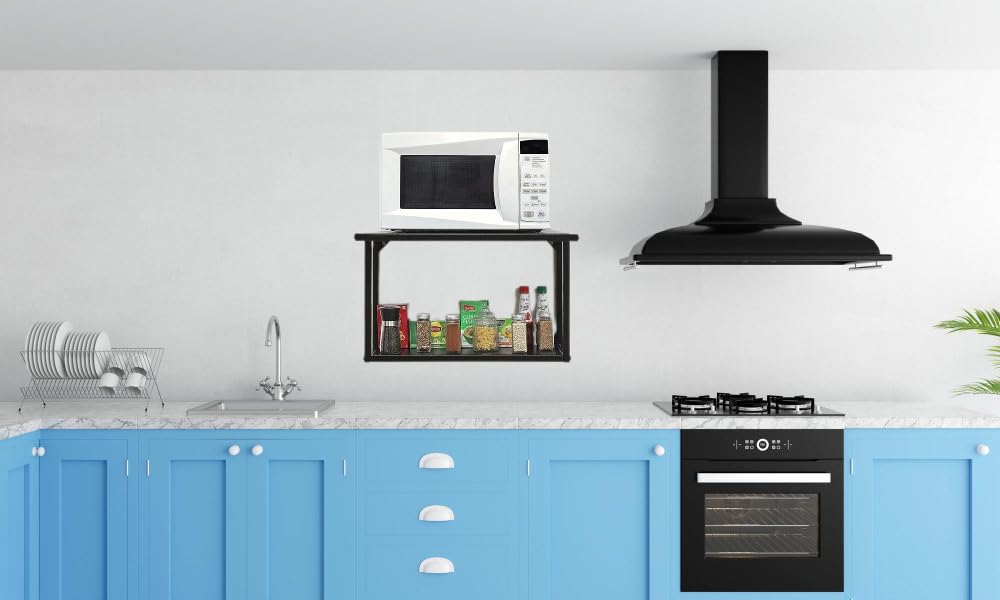 green touch Two Tier Wall Mounted Microwave Oven and Spice Rack Stand,Kitchen Microwave Holder,Oven Holder Stand,Kitchen Spice Rake Stand,Kitchen Oven Rake,Oven Holder (Two Self Wall Oven)