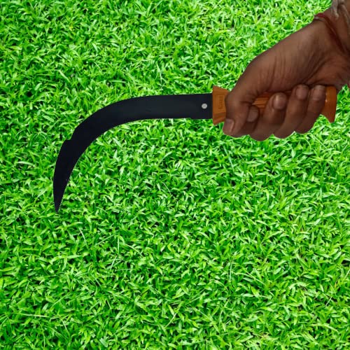 Green Touch  Premium Heavy Dute Garden Grass Cutter with Wooden Handle,Hedge Shear,Lawn Cutter,Garden Pruner,Kassi,Tree Cutter,Gardening tool for cutting, (Curved Pruner)