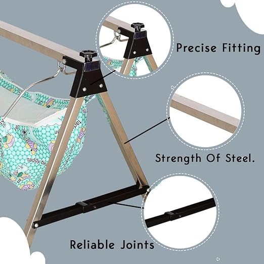 Green Touch Baby Boy'S And Girl'S Portable Folding Special Addition Swing/Parna/Jhula/Totthil Cradle/Ghodiyu/Crib/Bassinet (Black, Stainless Steel), 85 Centimeters
