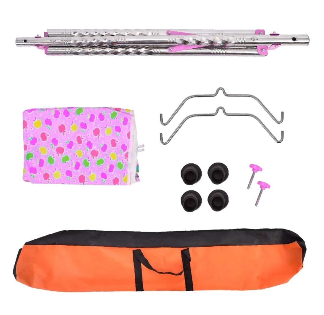 Green Touch  Baby Boy'S And Girl'S Portable Folding Swing Cradle/Ghodiyu/Parna/Jhula, With Free Baby Cotton Hammock. (Regular Folding Round Pipe (Pink)), 8 Centimeters, 26 Centimeters
