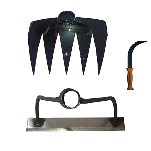Green Touch Pack of 3 Included Curved Pruner, Grass Remover Weeder and Lawn Remover,Teeth Hand Cultivator (Model 13)