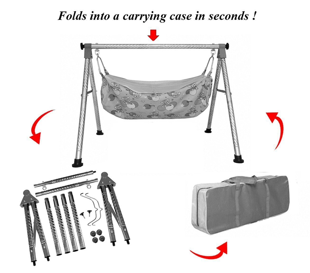 Green Touch  Stainless Steel Baby Boy'S And Girl'S Portable Folding Swing Cradle,Pink, ?120 Centimeters, 85 Centimeters, 7 Centimeters