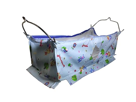 Green Touch  Baby Hammock Ghodiyu/Khoyu Soft Cotton Cloth Swing Cradle Safety with Mosquito Net Cover with Zippe (Blue Flat Hammock)