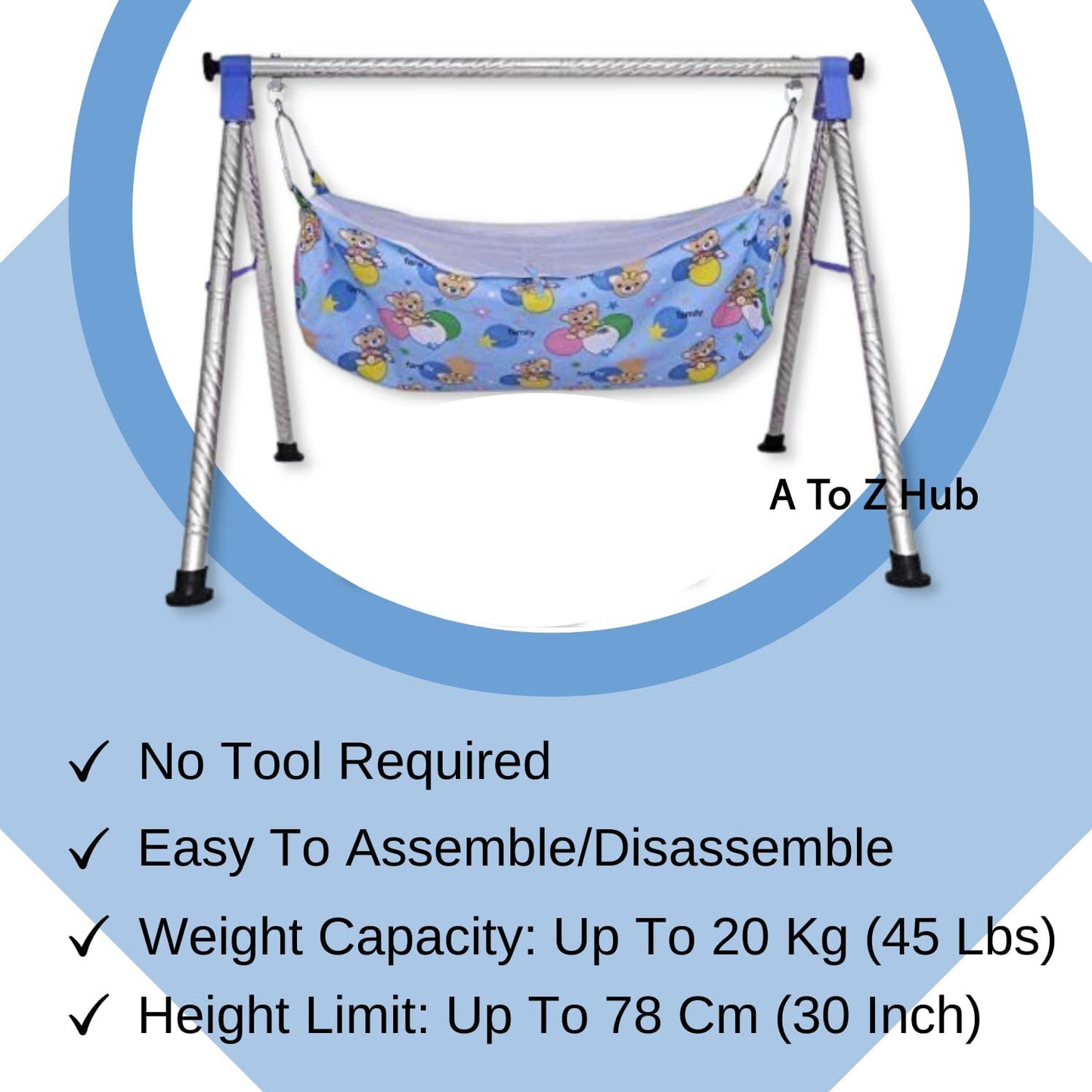 Green Touch Baby Boy's and Girl's Portable Folding Swing Cradle/ghodiyu/parna/jhula, with Free Baby Cotton Hammock. (Super Folding Nri (Blue))