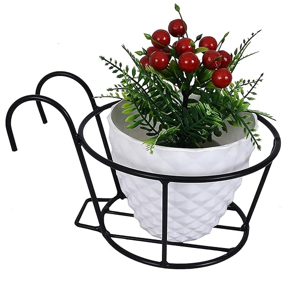 Green Touch Creative in Innovation Hanging Flower Pot Holder Railing Potted Plant Stand for Home Balcony D�cor, Black, Set of 1