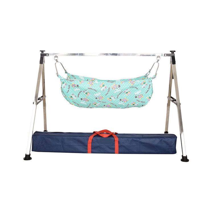 Green Touch Baby Boy'S And Girl'S Portable Folding Special Addition Swing/Parna/Jhula/Totthil Cradle/Ghodiyu/Crib/Bassinet (Black, Stainless Steel), 85 Centimeters