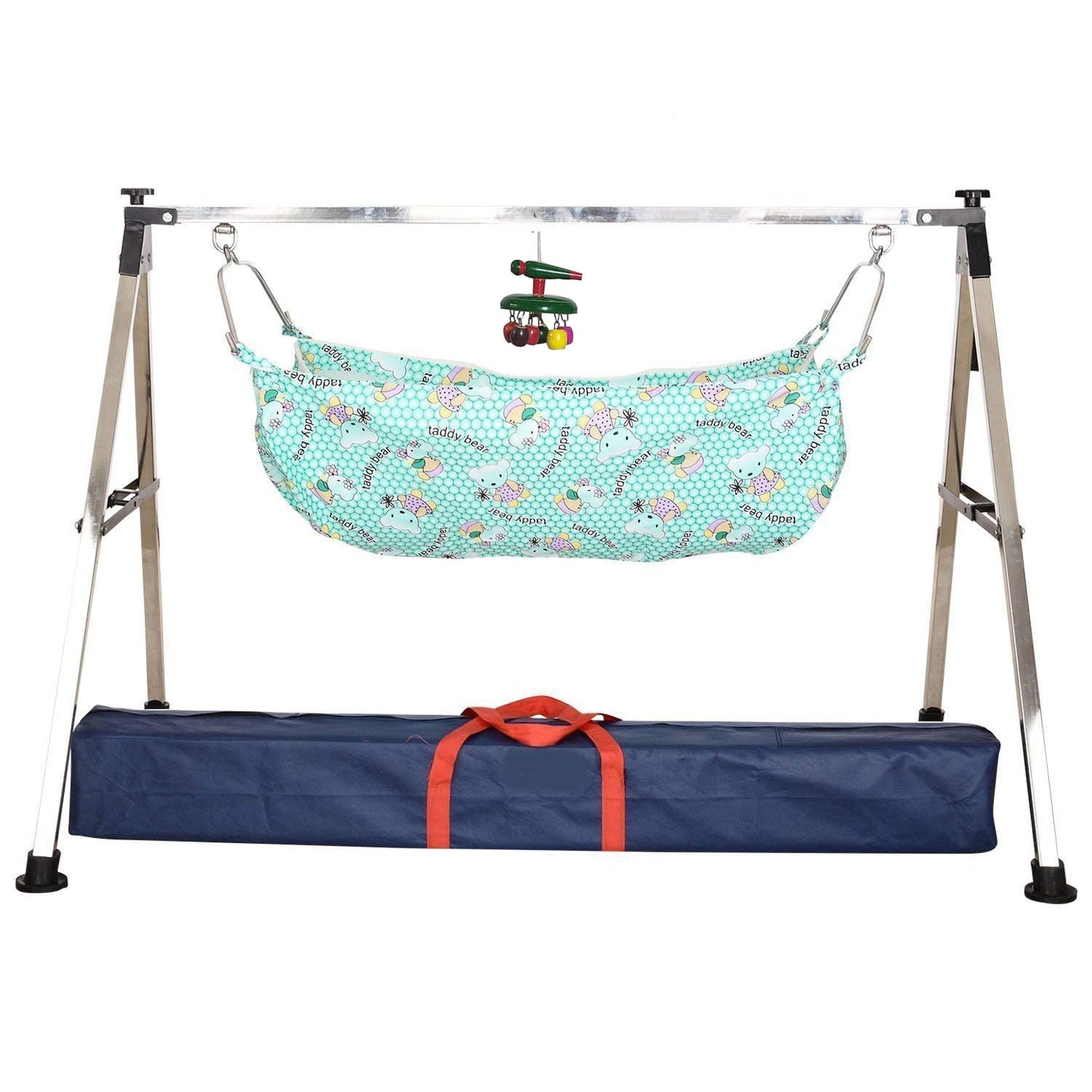 Green Touch Baby Boy's and Girl's Portable Folding Swing Cradle,Ghodiyu/Parna/Baby jhula/Kids Jhula with Indian Style Hammock. Stainless Steel, Silver