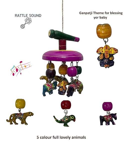 Green Touch Baby Stainless Steel Baby Cradle/ghodiyu/Swing/jhula with Wooden Haning Rattle Toy and Cotton Cloth Hammock (Model 1)