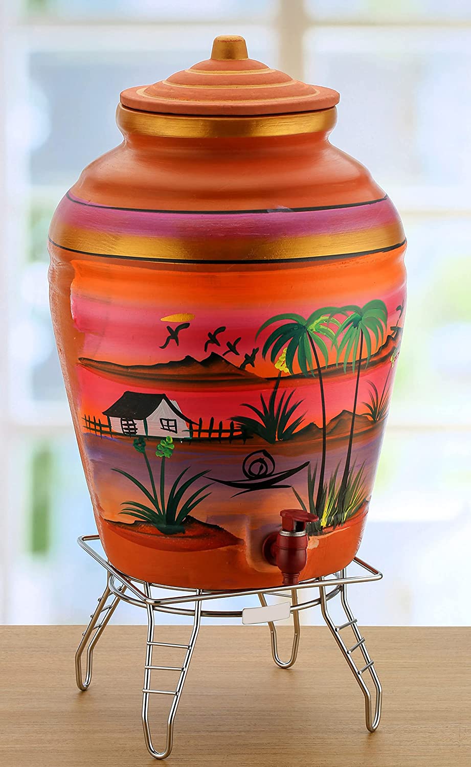 Green Touch Decorative and Premium 2 in 1 SS Matka Stand, Water Pot Stand,Kitchen Pot Stand,Water Dispenser Stand,Earthen Pot Stand,Water Can Stand,Water Pot Holder,Mataka Holder Kitchen Platform