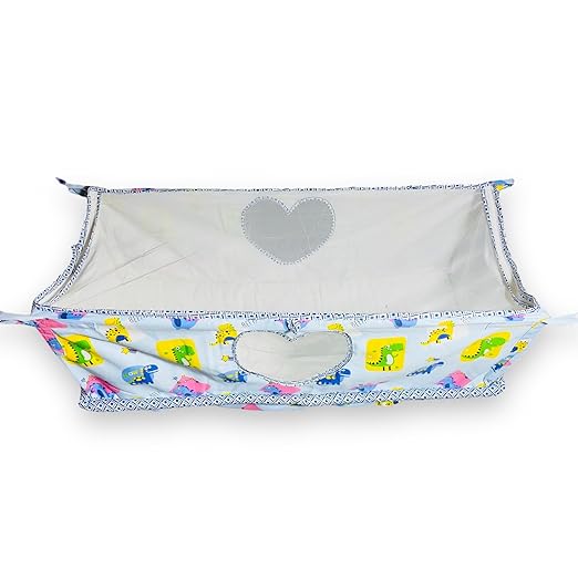 Green Touch  Baby Hammock Ghodiyu/Khoyu Soft Cotton Cloth Swing Cradle Safety with Mosquito Net Cover with Zippe (Blue Flat Hammock)