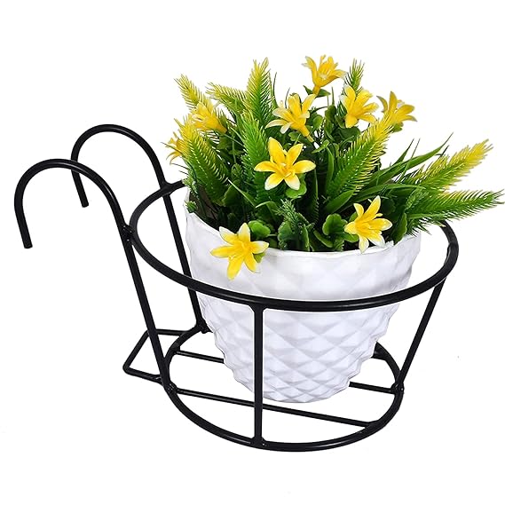 Green Touch Creative in Innovation Hanging Flower Pot Holder Railing Potted Plant Stand for Home Balcony D�cor, Black, Set of 1