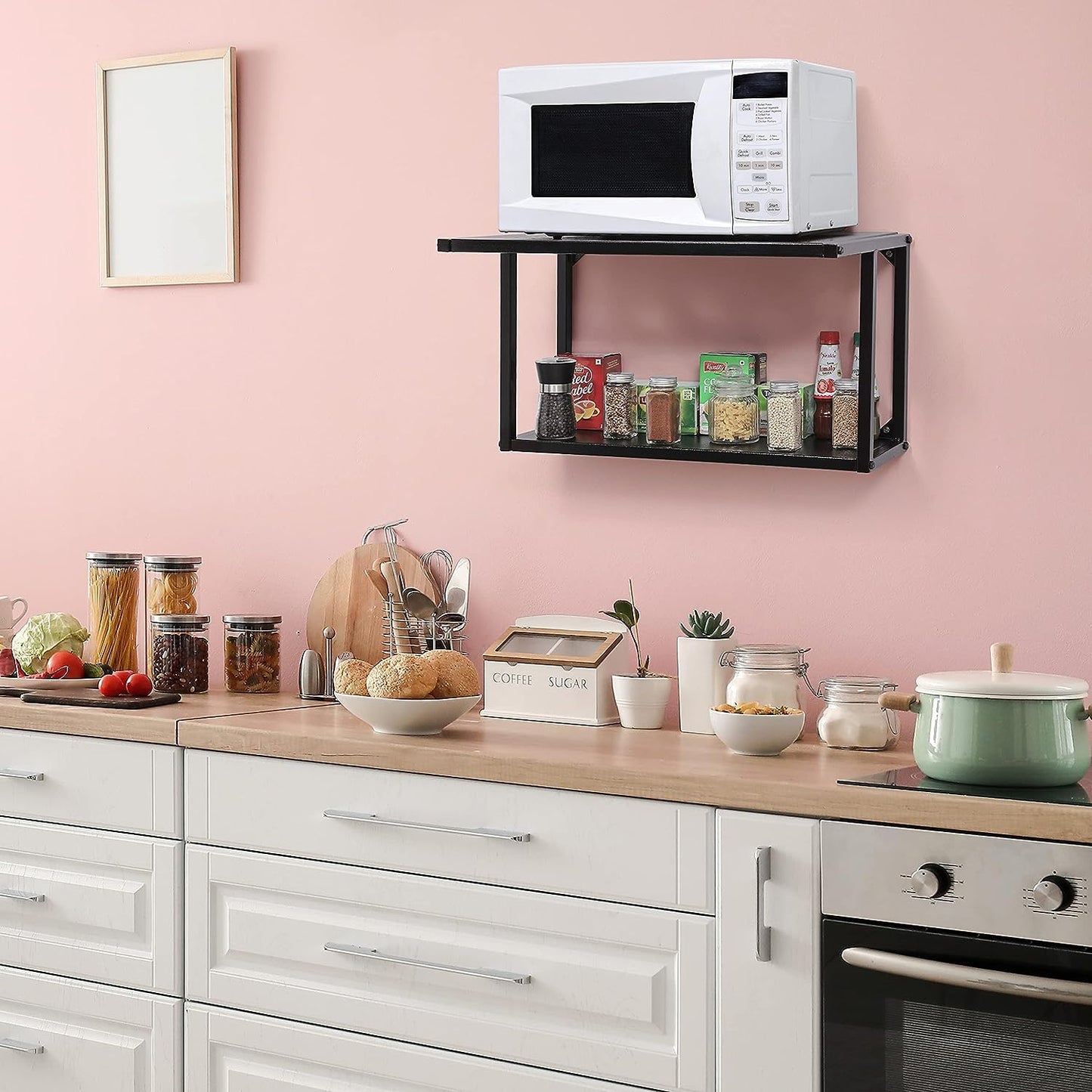green touch Two Tier Wall Mounted Microwave Oven and Spice Rack Stand,Kitchen Microwave Holder,Oven Holder Stand,Kitchen Spice Rake Stand,Kitchen Oven Rake,Oven Holder (Two Self Wall Oven)