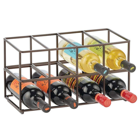 Green Touch  Stackable, Metal Geometric Free-Standing Water Bottle and Wine Rack Storage Organizer for Kitchen Countertops, Pantry, Fridge - Holds 8 Bottles - 2 Pack - Black