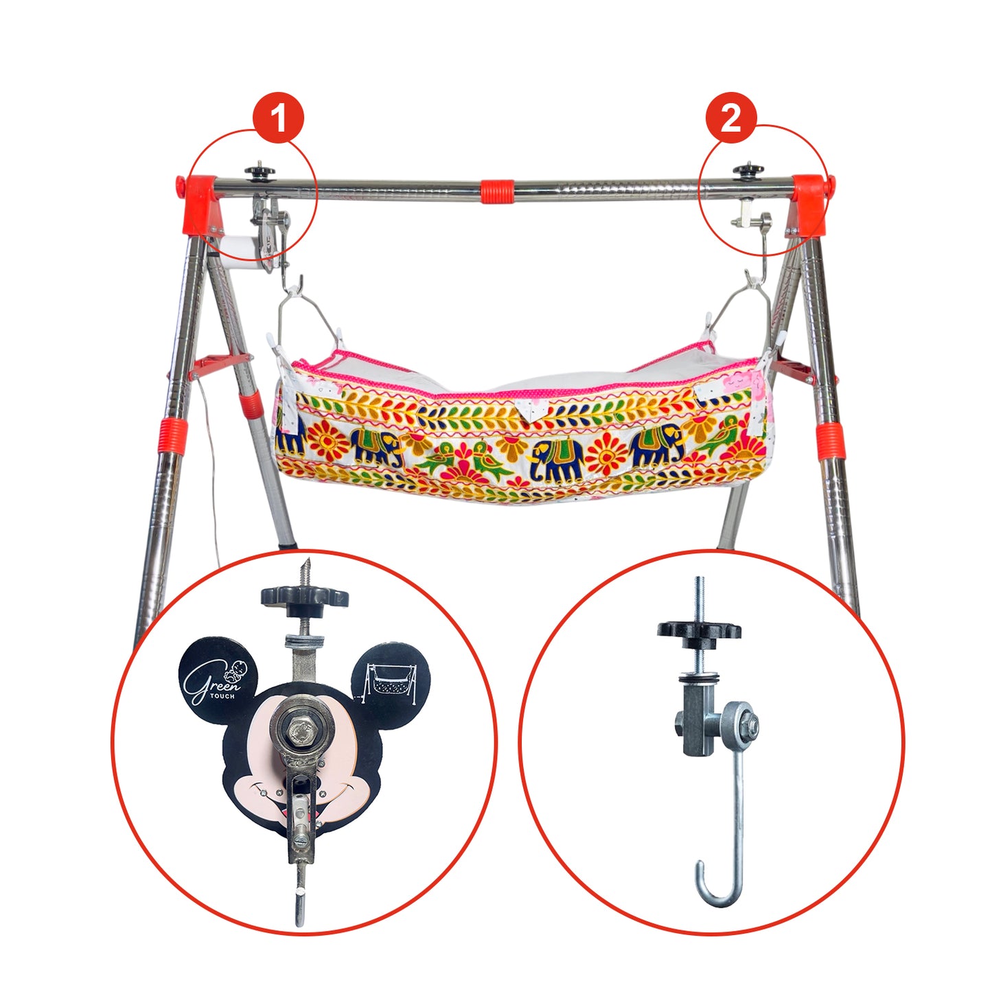 Green Touch Automatic Cradle for Baby | Swing Cradle | ghodiyu | Adjustable Speed | Automatic Jhula for Baby Boy and Girl of 0 to 3 Years | Jhula/Thothil/Palna for Baby with Embrodried Cloth Hammock