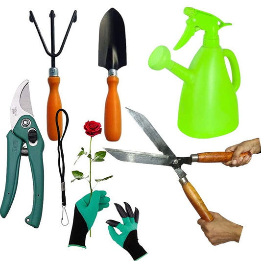 Green Touch  Pack of 6 Useful Gardening Tools Set Combo for Home/Balcony/Terrace/Indoor/Outdoor Gardening,Gardening Tools kit,Garden Sprayer,Grass Hedge Cutter,Garden Gloves,Digging Tool Trowel,Tiller